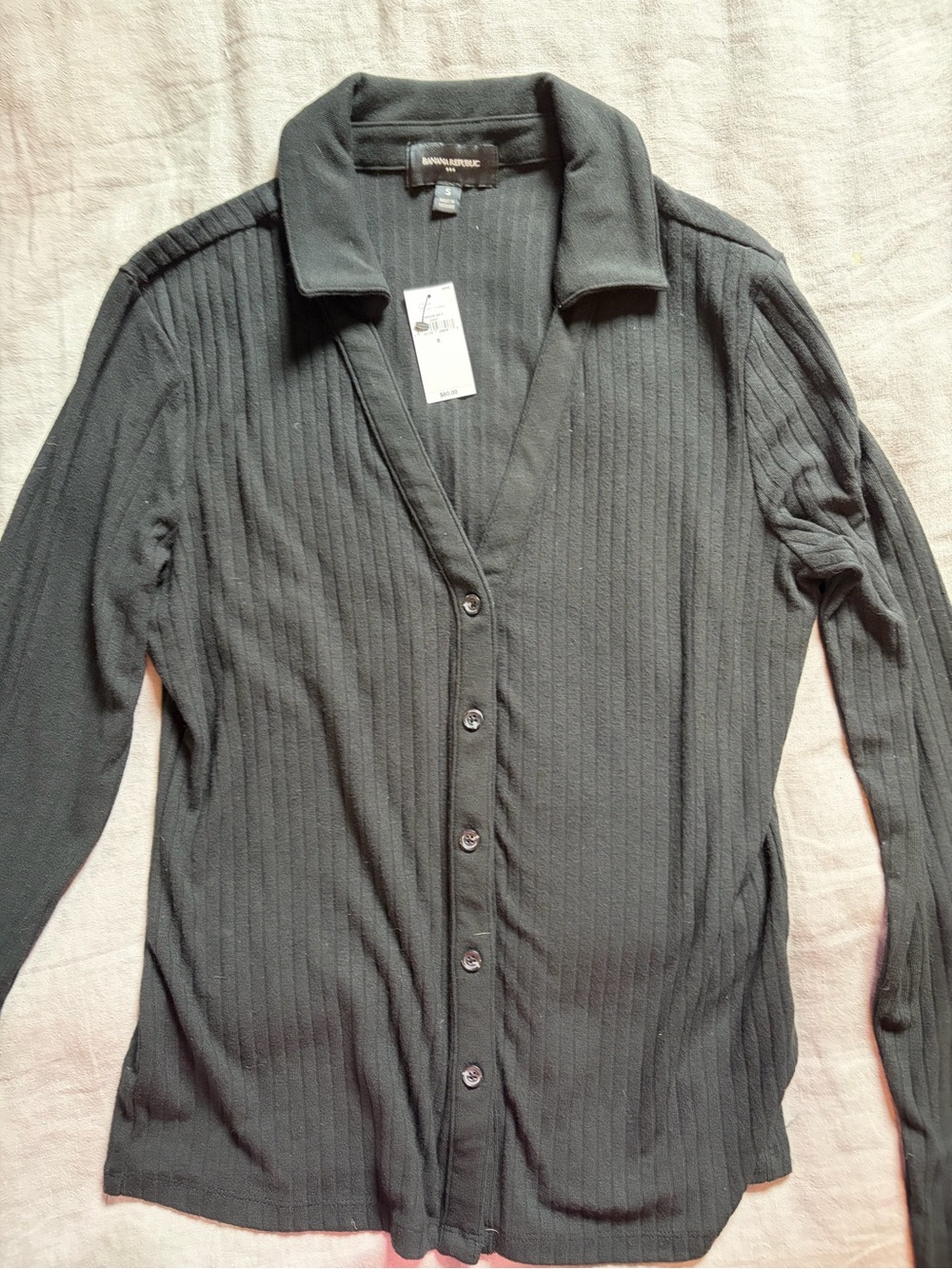 Banana Republic black Ribbed Long-Sleeve Button-Up Jersey Shirt